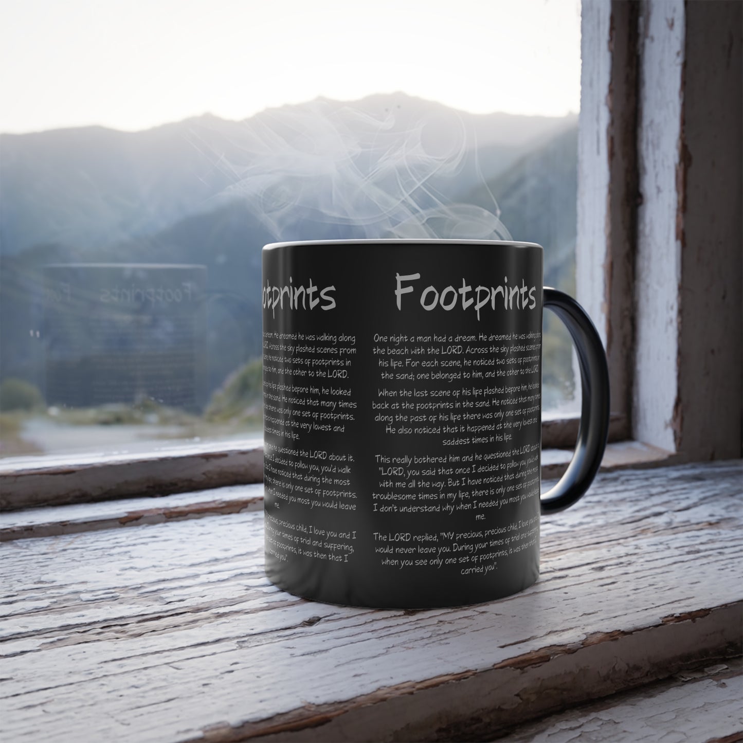 Footprints Color Morphing Coffee Mug Inspirational Faith Based Christian Gift