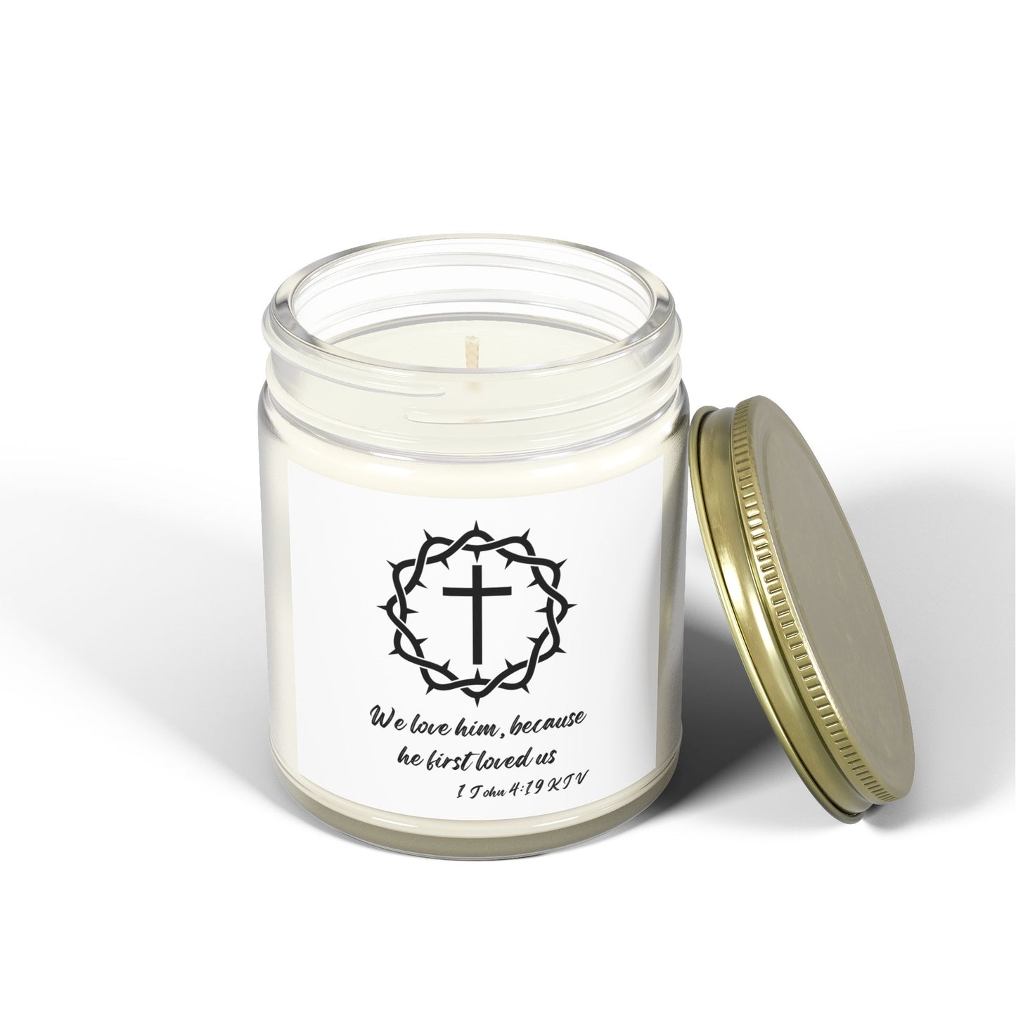 1 John 4:19 KJV Scented Candle We Love Because He First Loved Us Inspirational Christian Gift For Candle Lovers