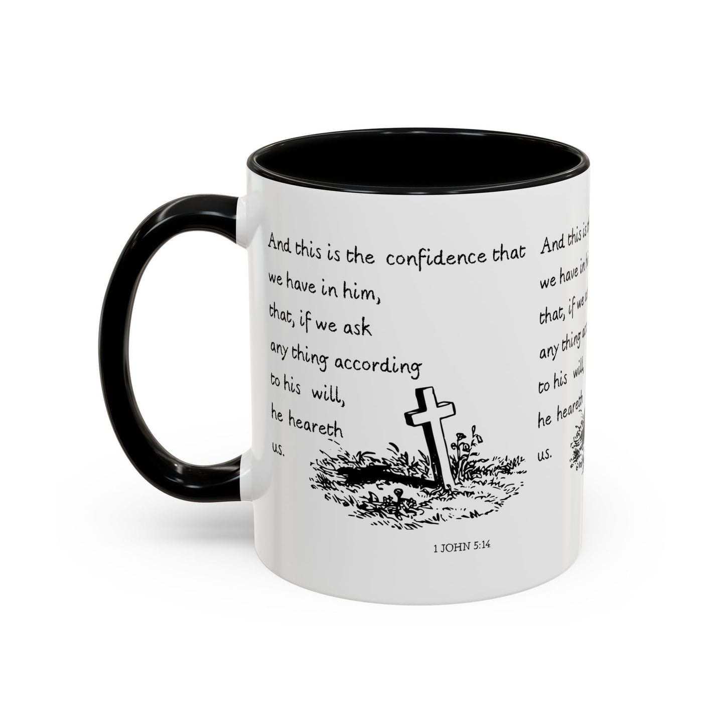 1 John 5:14 KJV Coffee Mug Confidence in Him Biblical Gift for Faith Based Coffee Lovers