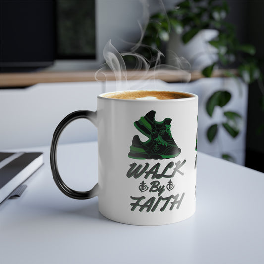 Walk By Faith Biblical Color Morphing Coffee Mug with Tennis Shoes Design Christian Gift for Him