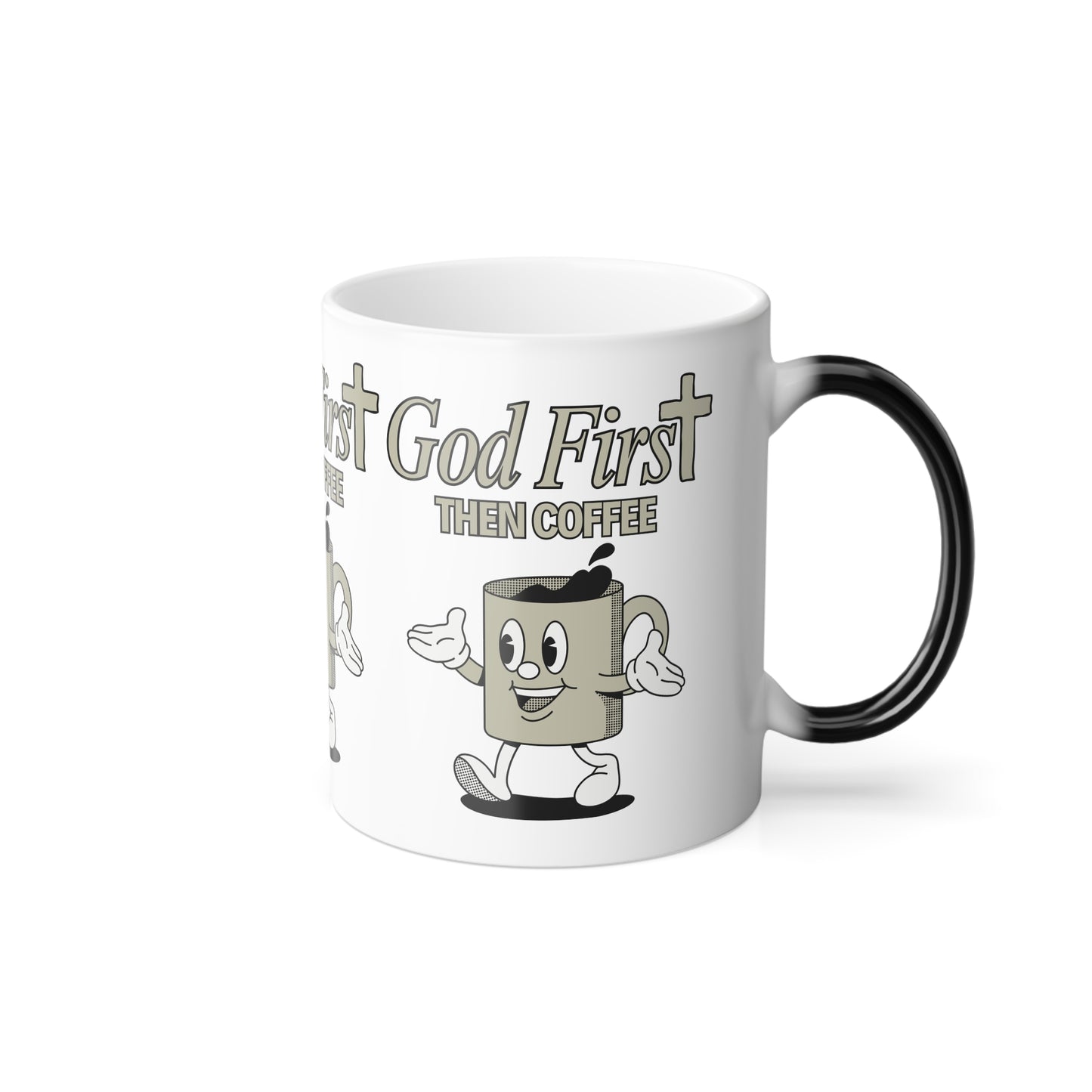 God First Then Coffee Color Morphing Coffee Mug Inspirational Christian Gift for Faith Based Coffee Lovers