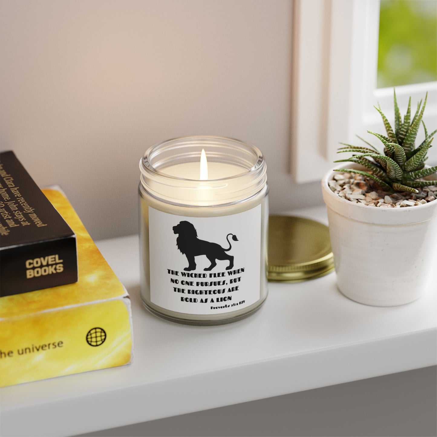 Proverbs 28:1 KJV Scented Candle The Righteous Are Bold as a Lion Christian Gift for Faith-Based Living