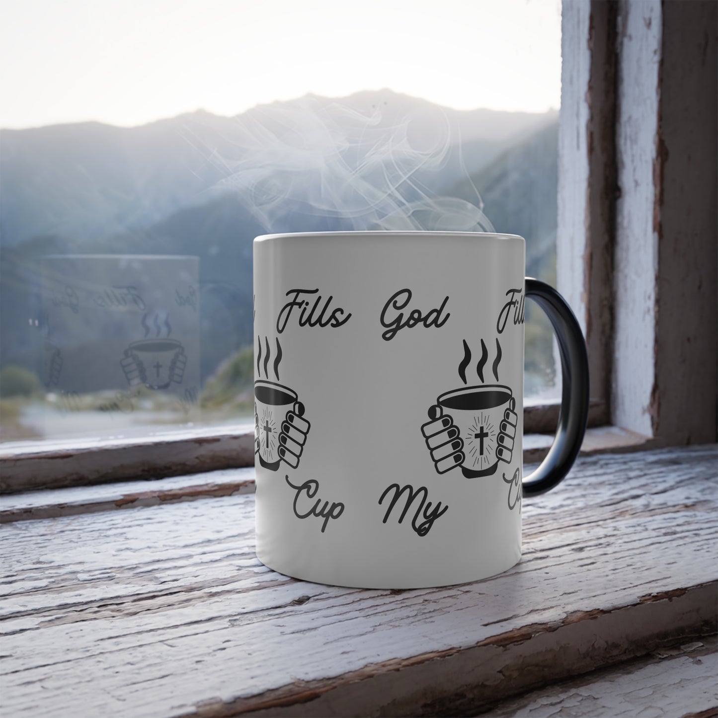 God Fills My Cup Color Morphing Coffee Mug Inspirational Christian Gift for Faith and Encouragement for Coffee Lovers