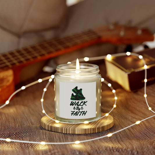 Walk By Faith Biblical Scented Candle with Tennis Shoes Design Christian Gift for Him