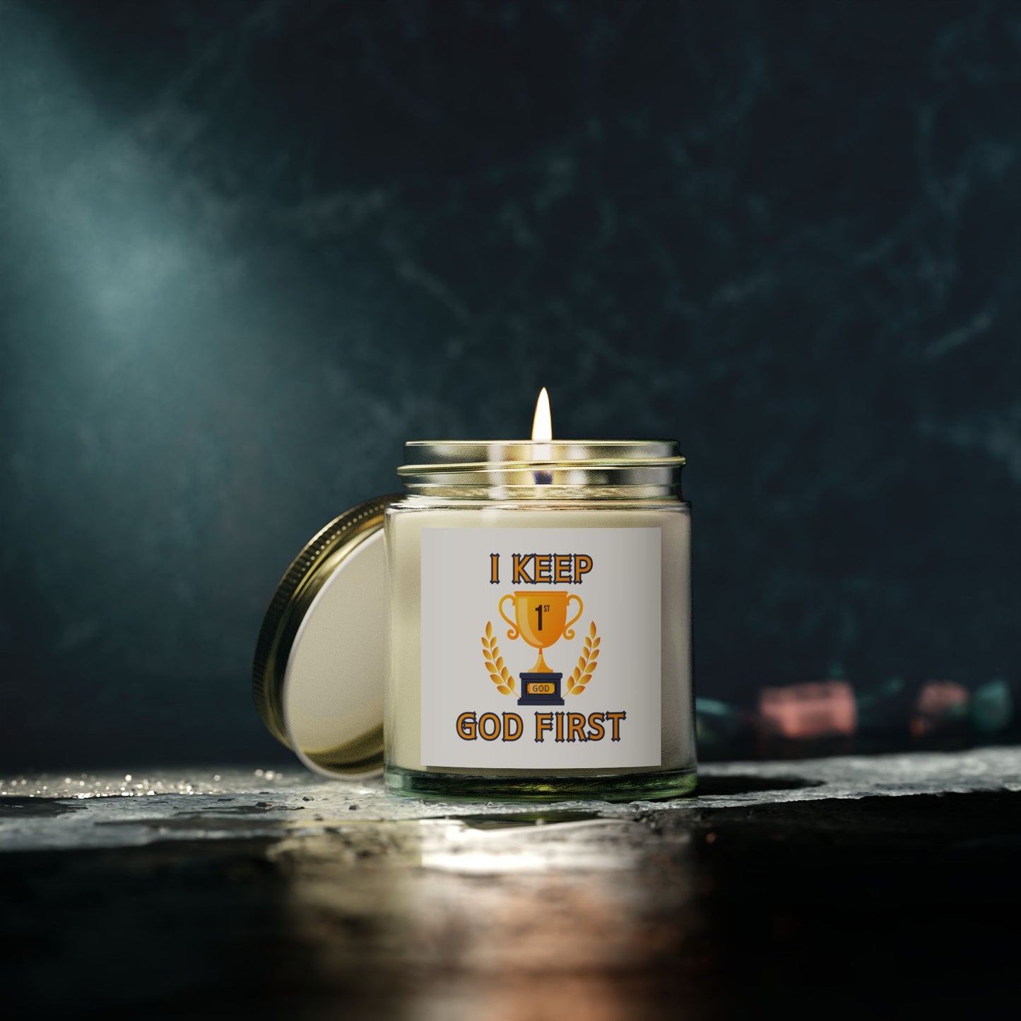 I Keep God First Scented Candle Inspirational Christian Gift for Faith-Based Living