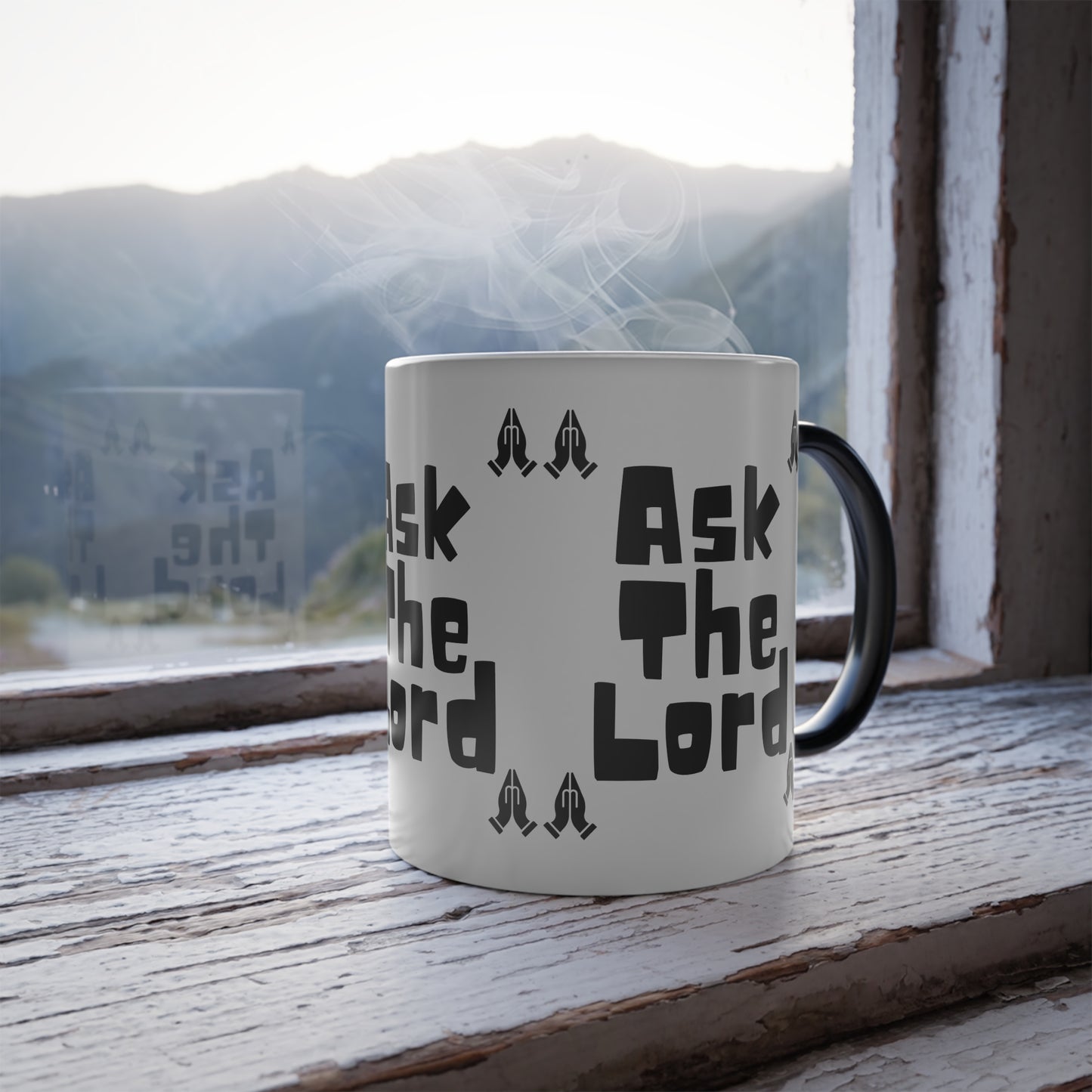 Ask The Lord Color Morphing Coffee Mug with Praying Hands Biblical Christian Gift for Faith-Based Living