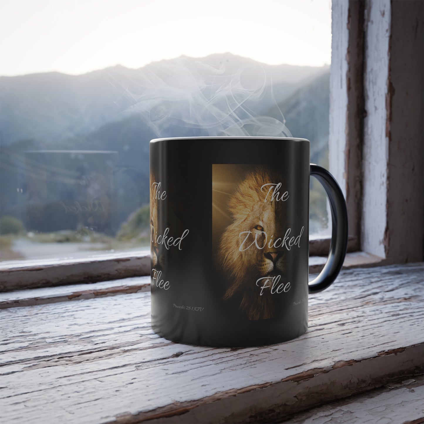 Proverbs 28:1 KJV Color Morphing Coffee Mug The Righteous Are Bold As A Lion Faith Based Christian Gift