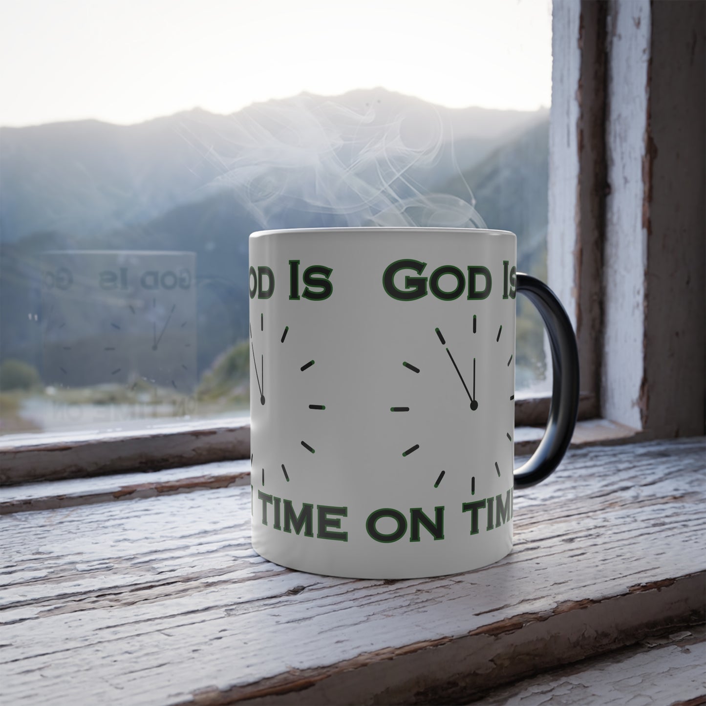 God Is On Time Color Morphing Coffee Mug Biblical Christian Gift for Faith-Based Coffee Lovers