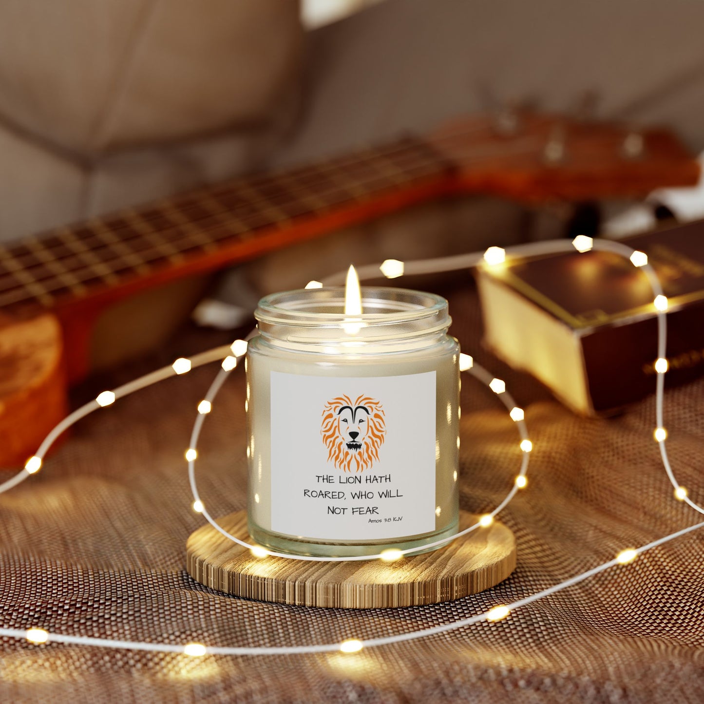 Amos 3:8 KJV Scented Candle The Lion Hath Roared Biblical Christian Gift for Faith-Based Candle Lovers