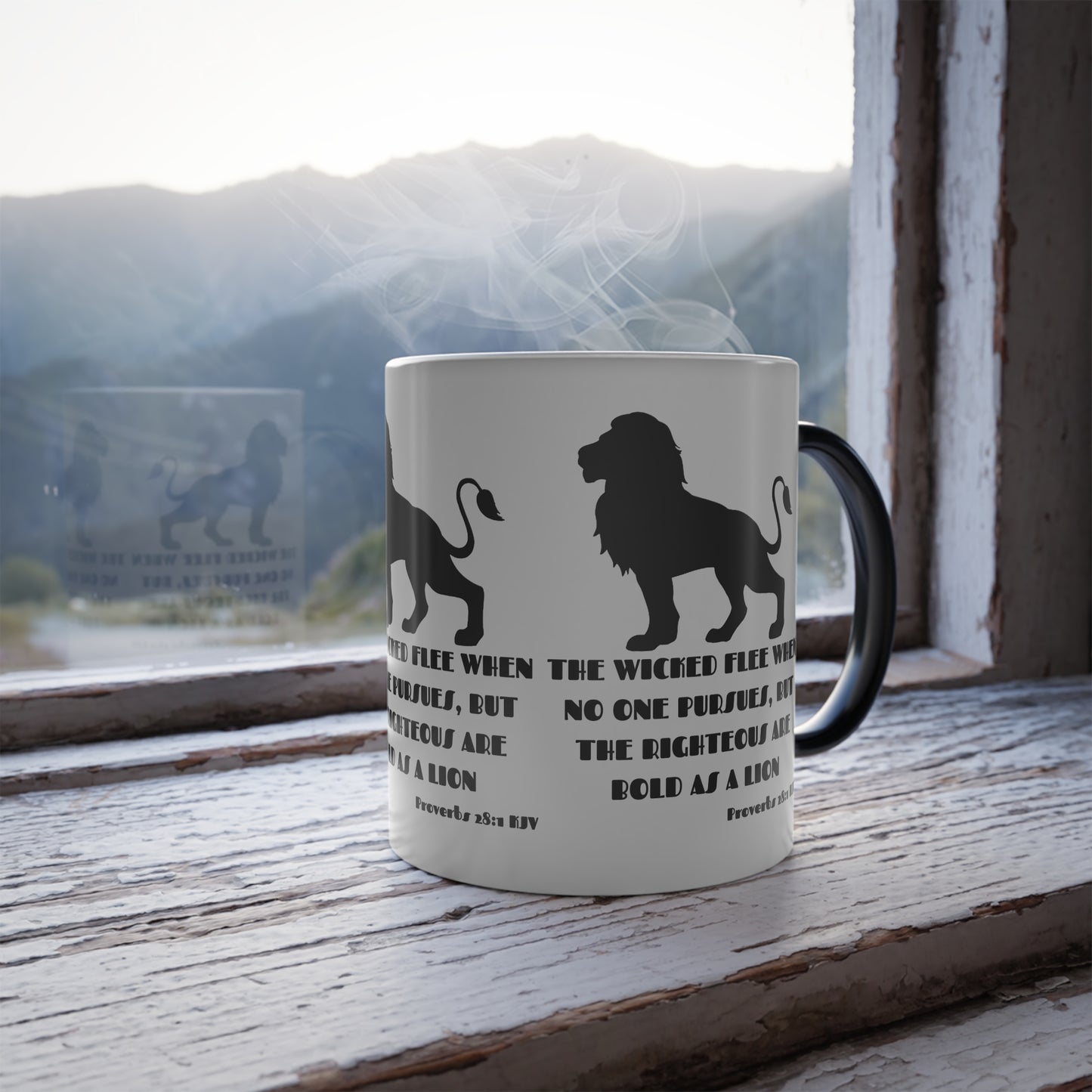 Proverbs 28:1 KJV Color Morphing Coffee Mug The Righteous Are Bold as a Lion Christian Gift for Faith-Based Living