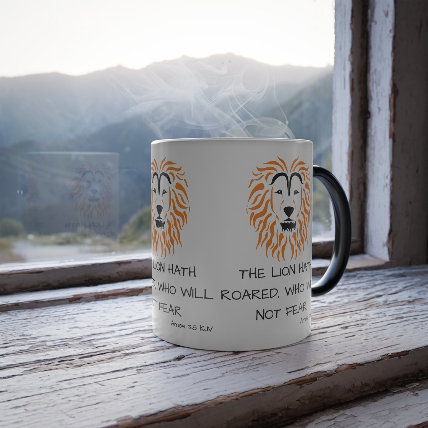 Amos 3:8 KJV Color Morphing Coffee Mug The Lion Hath Roared Biblical Christian Gift for Faith-Based Coffee Lovers