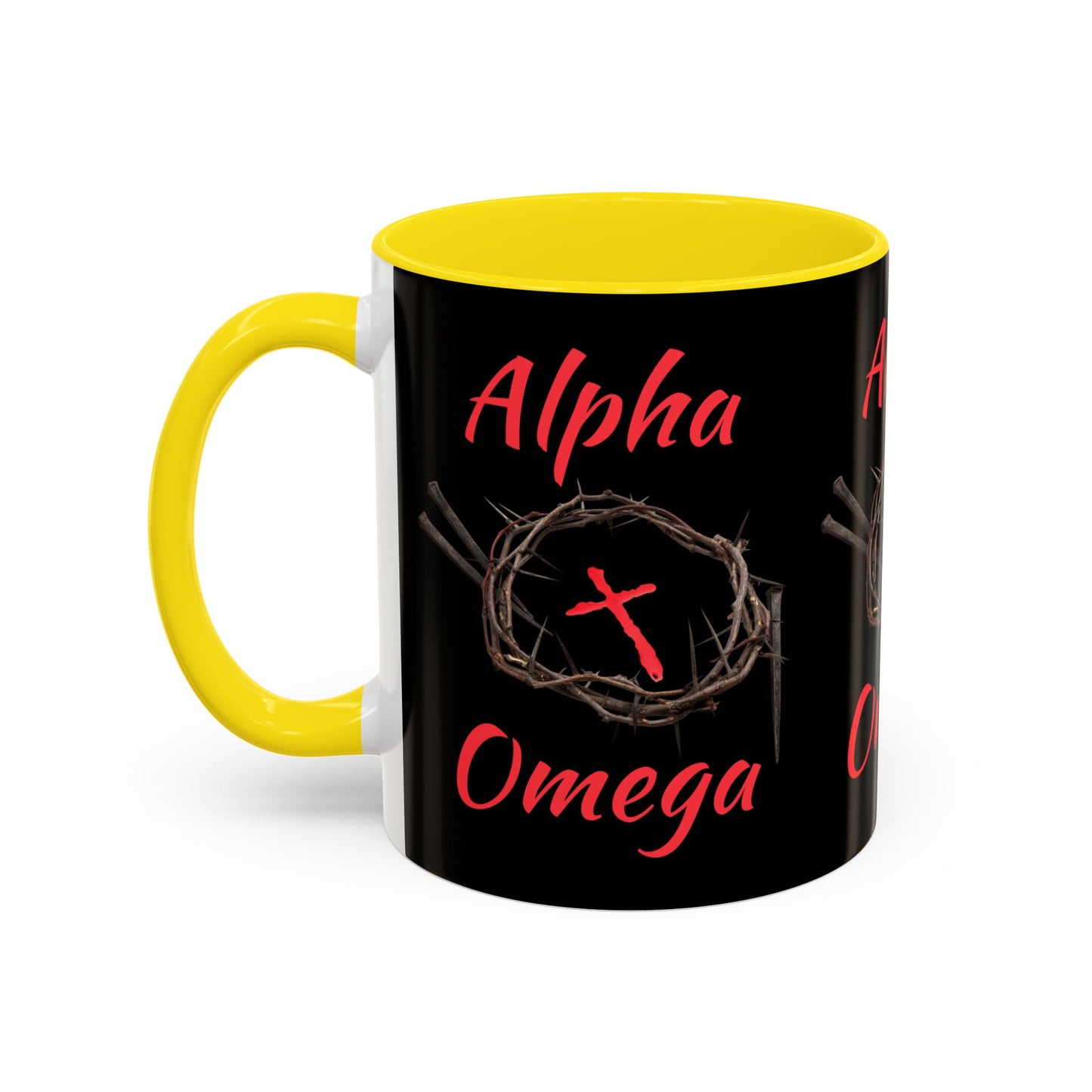 Alpha Omega Coffee Mug Based On Revelation 22:13 KJV Bible Verse