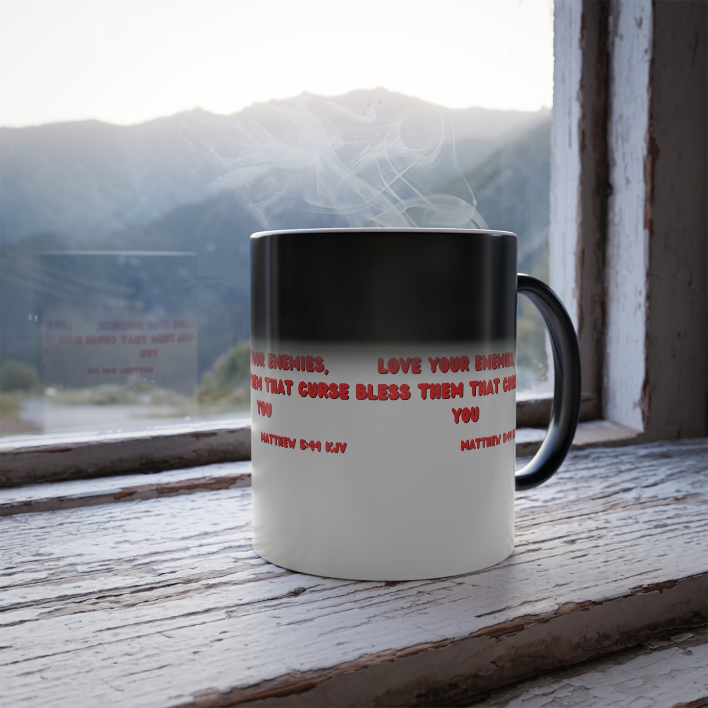 Matthew 5:44 KJV Color Morphing Coffee Mug Love Your Enemies Biblical Christian Gift for Faith-Based Living