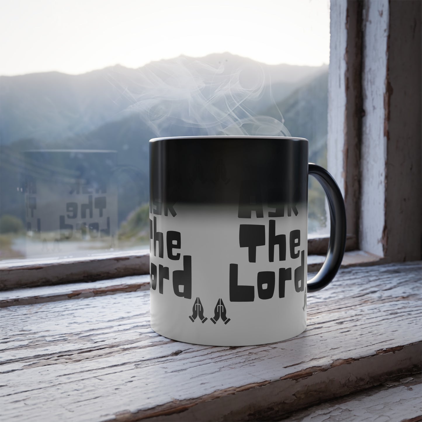 Ask The Lord Color Morphing Coffee Mug with Praying Hands Biblical Christian Gift for Faith-Based Living