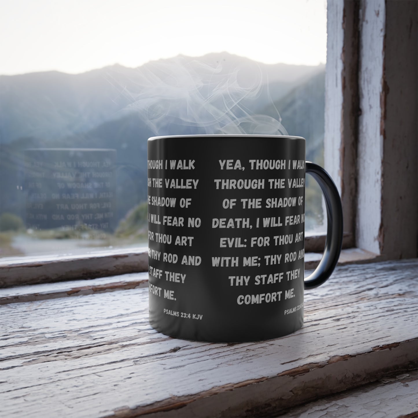 Psalms 23:4 KJV Color Morphing Coffee Mug I Will Fear No Evil Inspirational Christian Gift