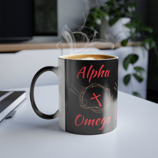 Alpha Omega Color Morphing Coffee Mug Based On Revelation 22:13 KJV Bible Verse