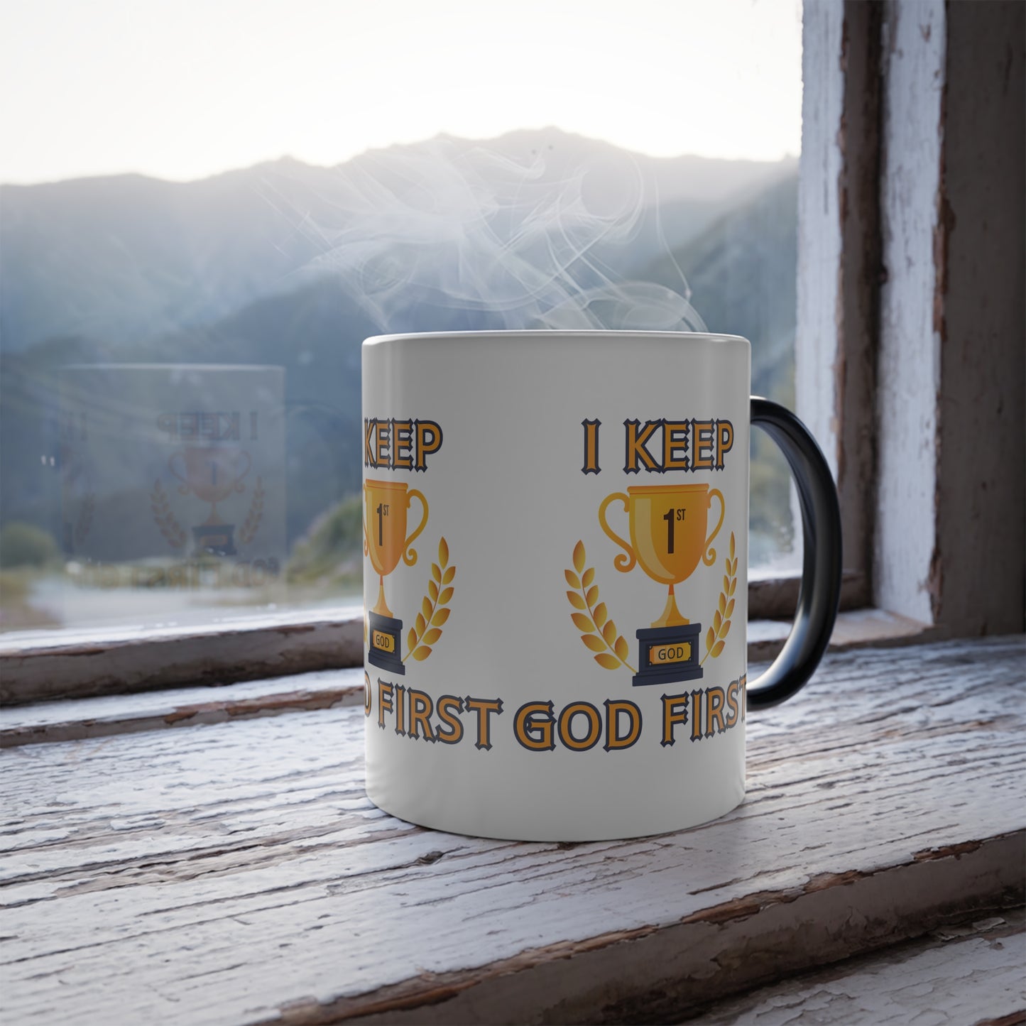 I Keep God First Color Morphing Coffee Mug Inspirational Christian Gift for Faith-Based Living