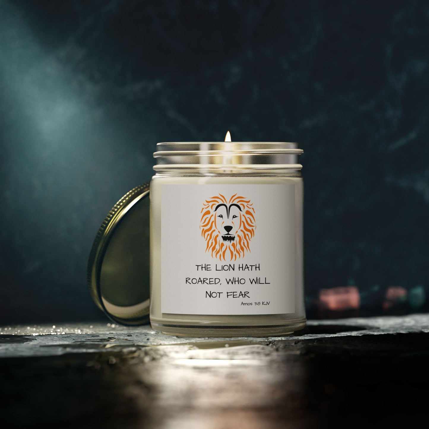 Amos 3:8 KJV Scented Candle The Lion Hath Roared Biblical Christian Gift for Faith-Based Candle Lovers