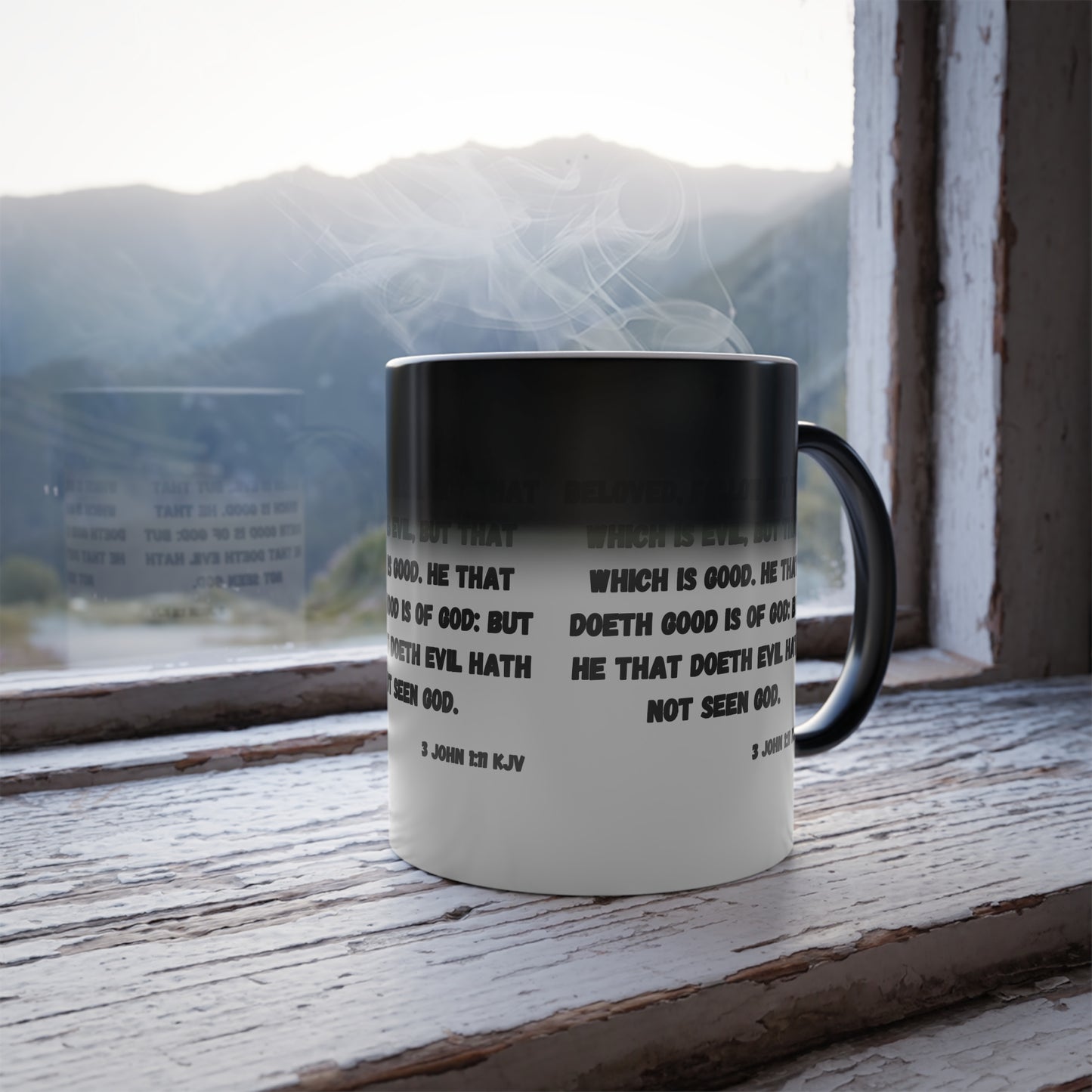 3 John 1:11 KJV Color Morphing Coffee Mug Beloved Follow Not That Which is Evil Inspirational Christian Gift for Faith Based Coffee Lovers