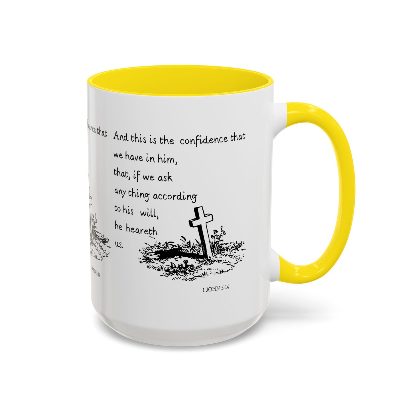 1 John 5:14 KJV Coffee Mug Confidence in Him Biblical Gift for Faith Based Coffee Lovers