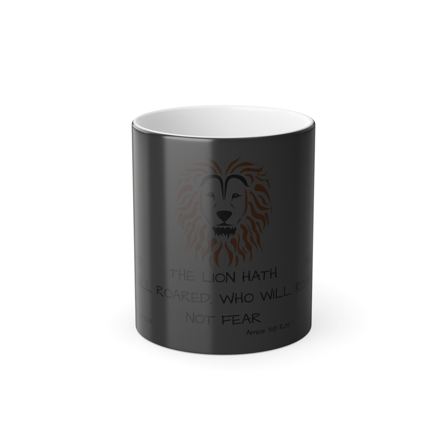 Amos 3:8 KJV Color Morphing Coffee Mug The Lion Hath Roared Biblical Christian Gift for Faith-Based Coffee Lovers