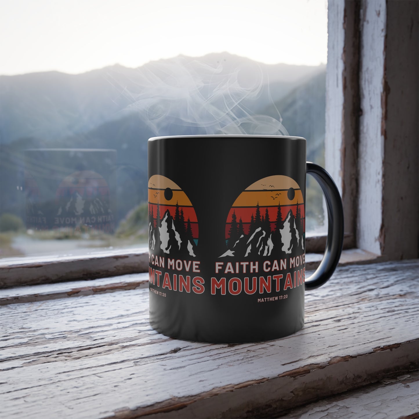 Matthew 17:20 KJV Bible Verse Color Morphing Coffee Mug Faith Can Move Mountains Inspirational Christian