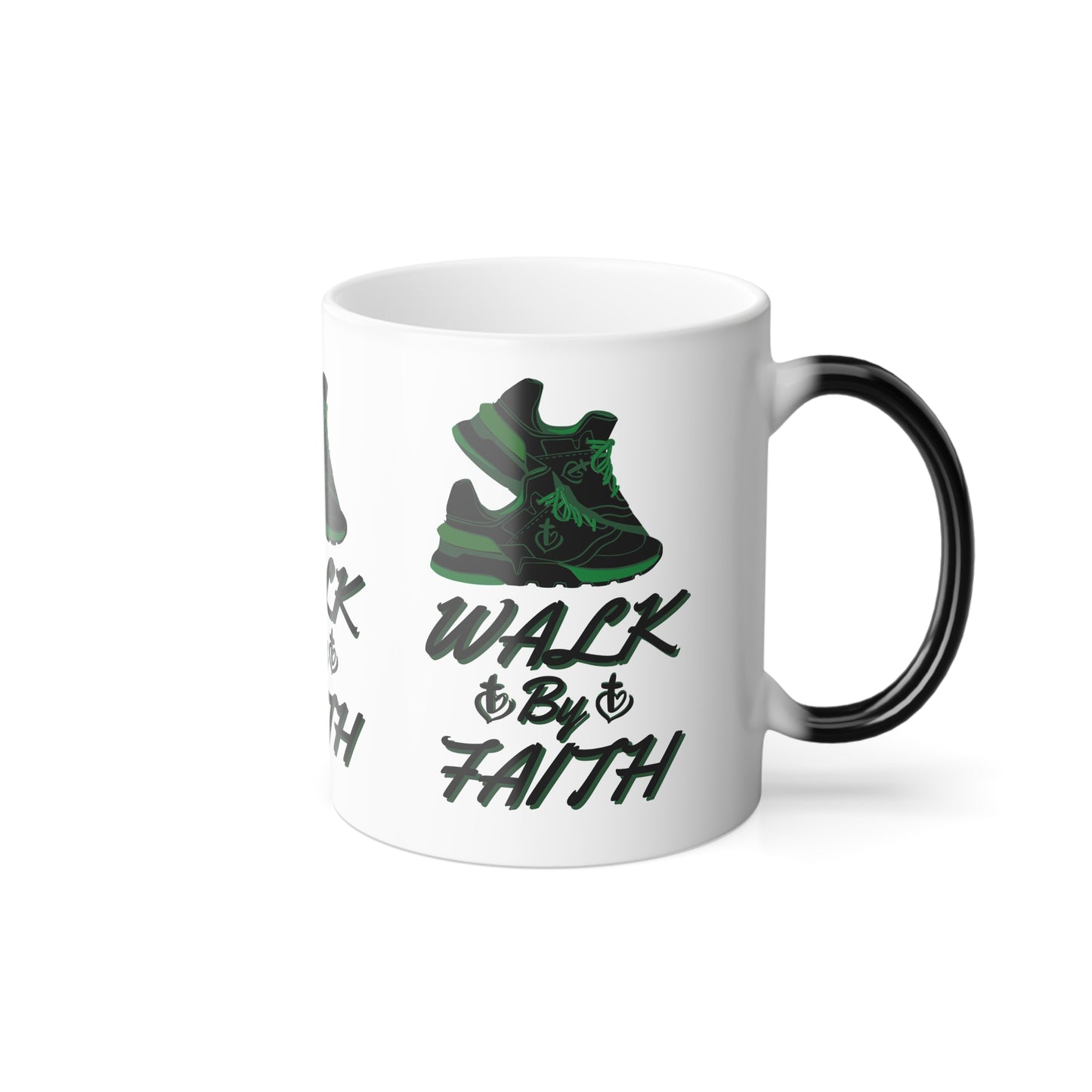 Walk By Faith Biblical Color Morphing Coffee Mug with Tennis Shoes Design Christian Gift for Him