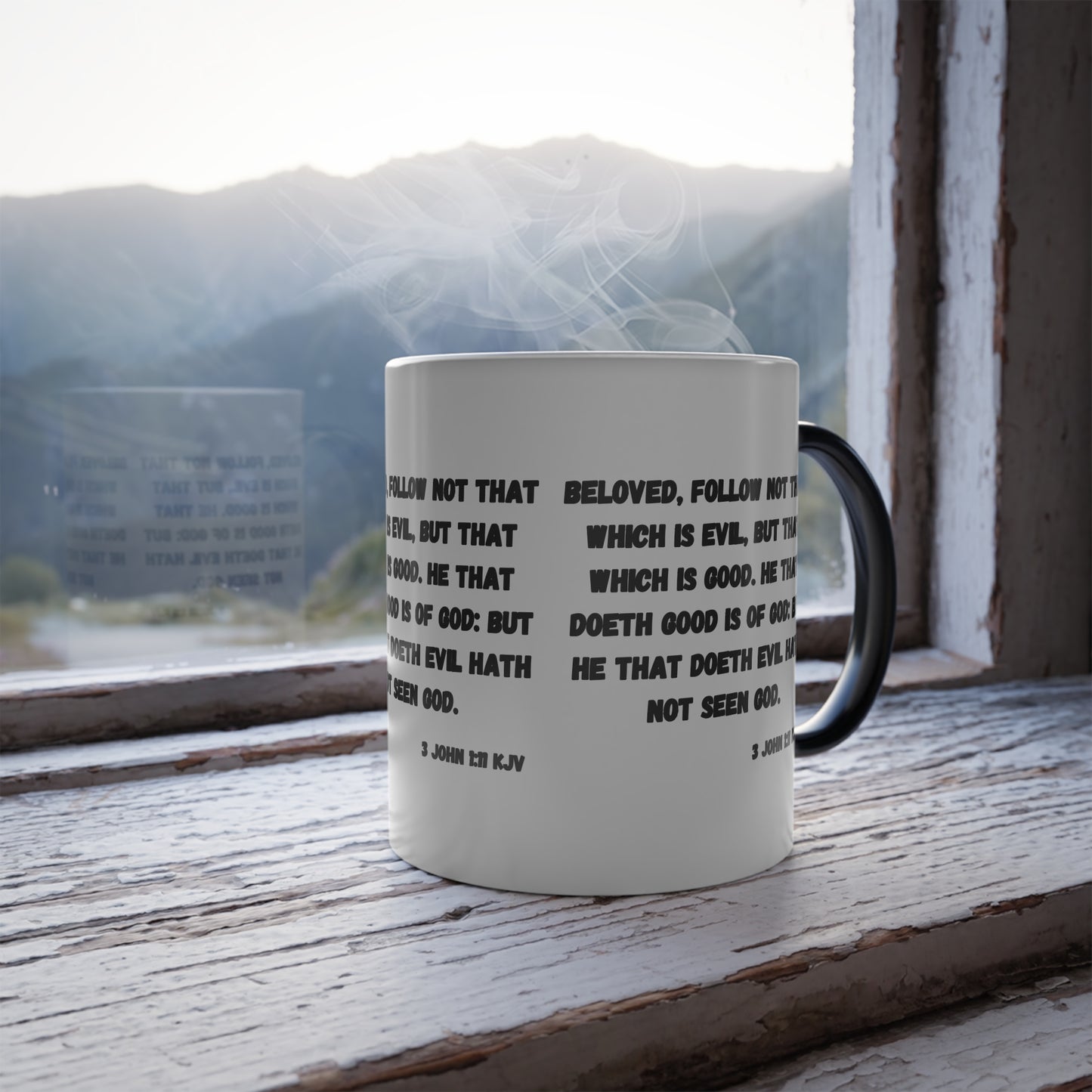 3 John 1:11 KJV Color Morphing Coffee Mug Beloved Follow Not That Which is Evil Inspirational Christian Gift for Faith Based Coffee Lovers