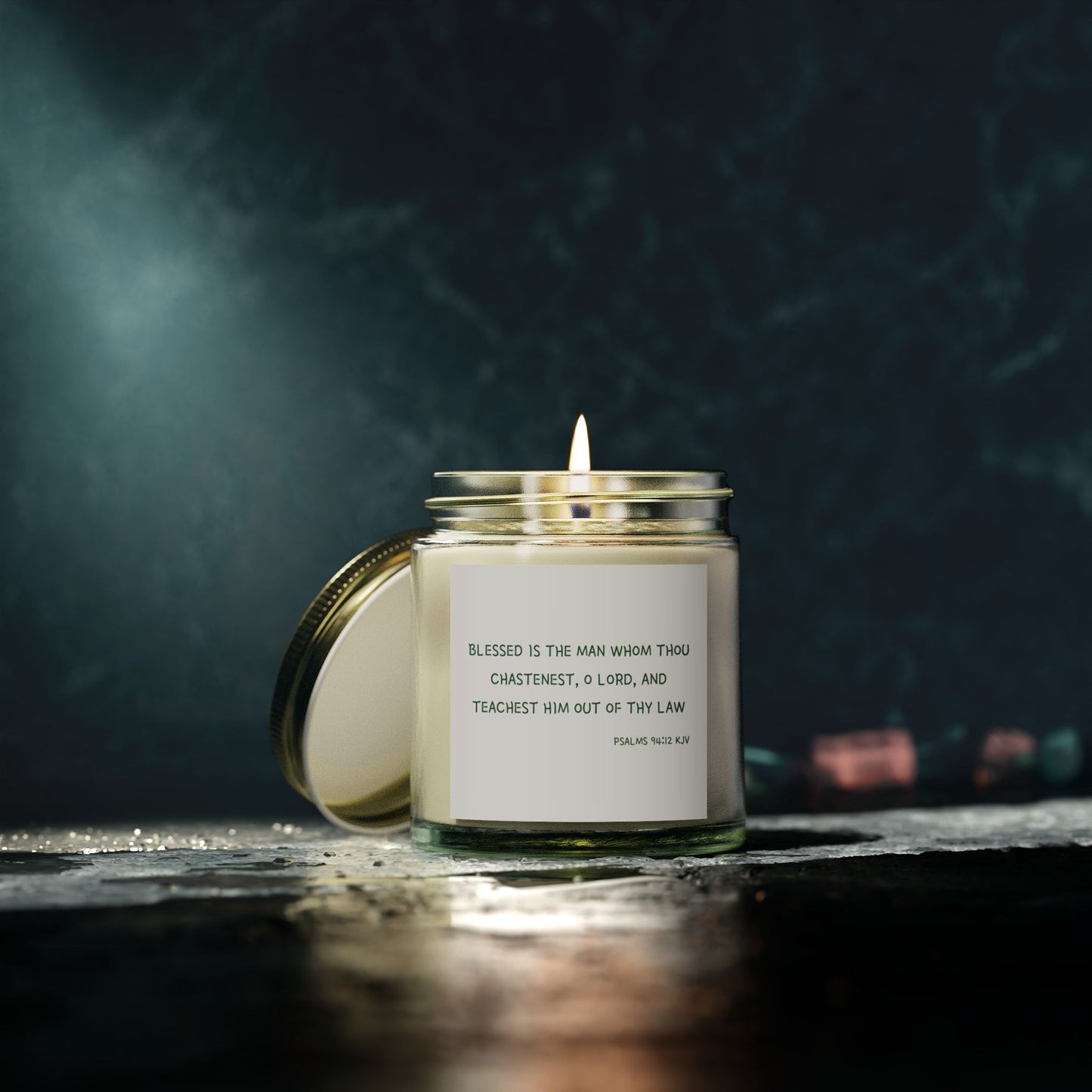 Psalms 94:12 KJV Scented Candle Blessed is the Man Biblical Christian Gift for Faith-Based Candle Lovers