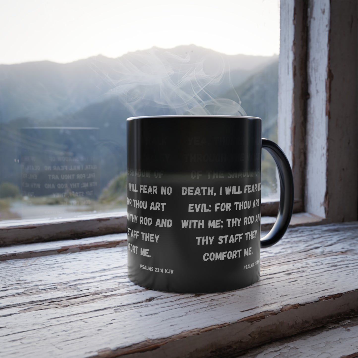 Psalms 23:4 KJV Color Morphing Coffee Mug I Will Fear No Evil Inspirational Christian Gift