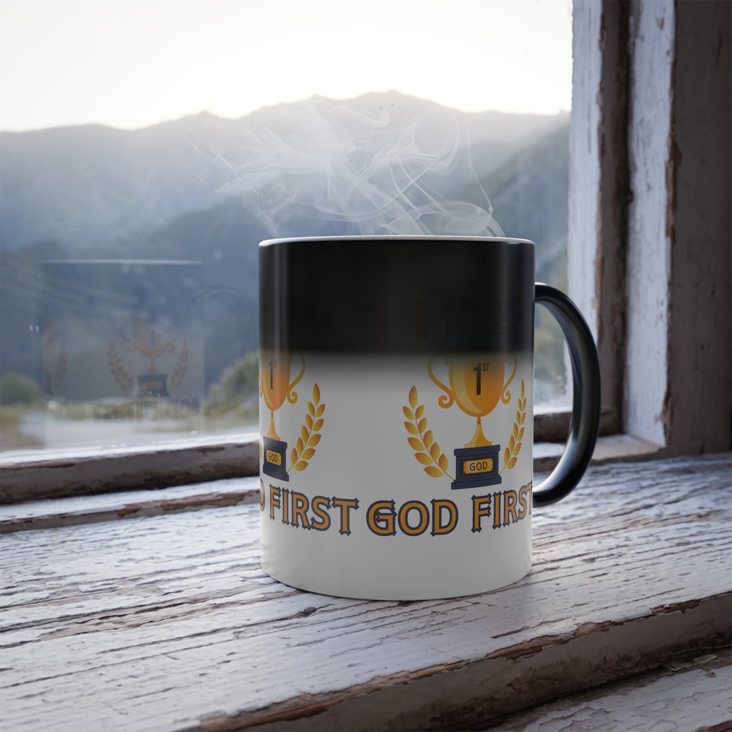 I Keep God First Color Morphing Coffee Mug Inspirational Christian Gift for Faith-Based Living