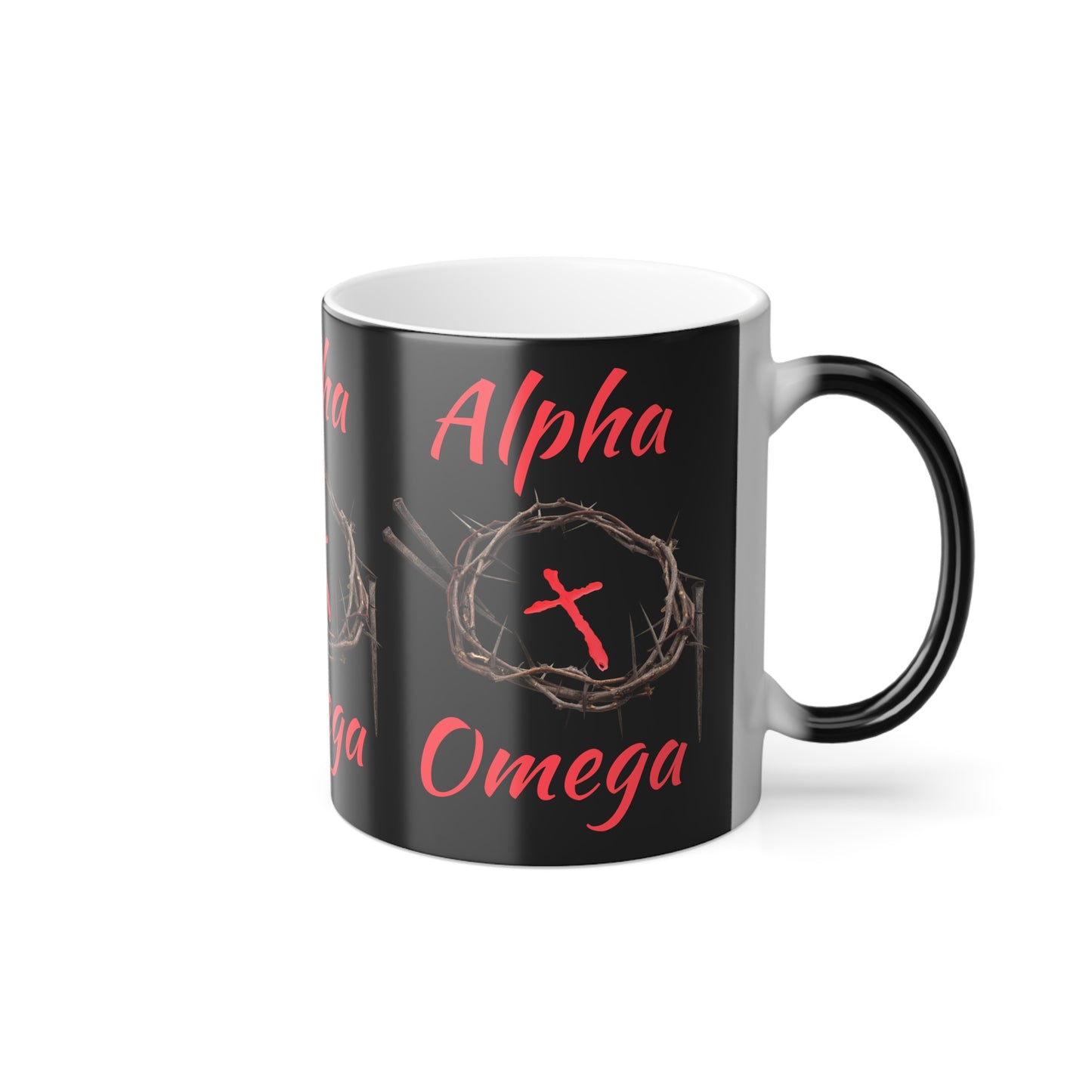 Alpha Omega Color Morphing Coffee Mug Based On Revelation 22:13 KJV Bible Verse