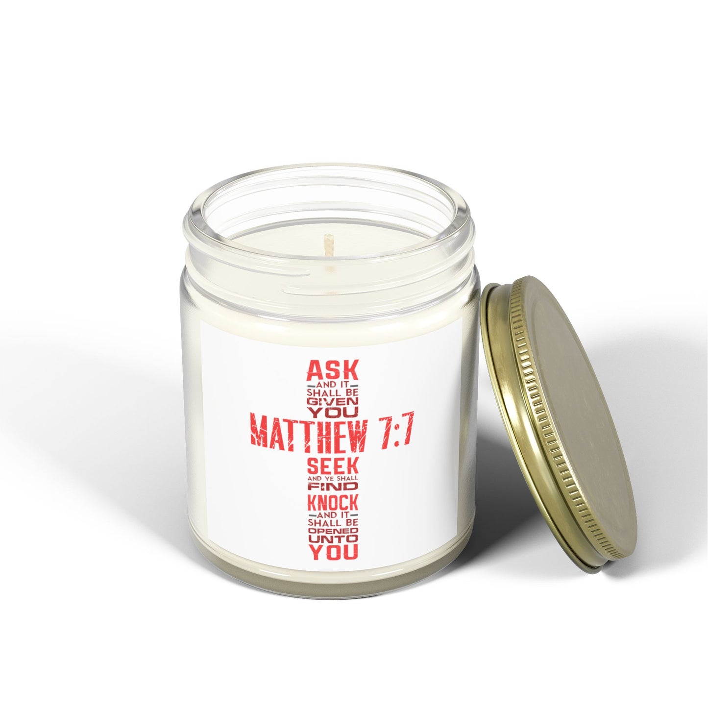 Seek and Find: Matthew 7:7 KJV Bible Verse Scented Candle Inspirational Christian Gift