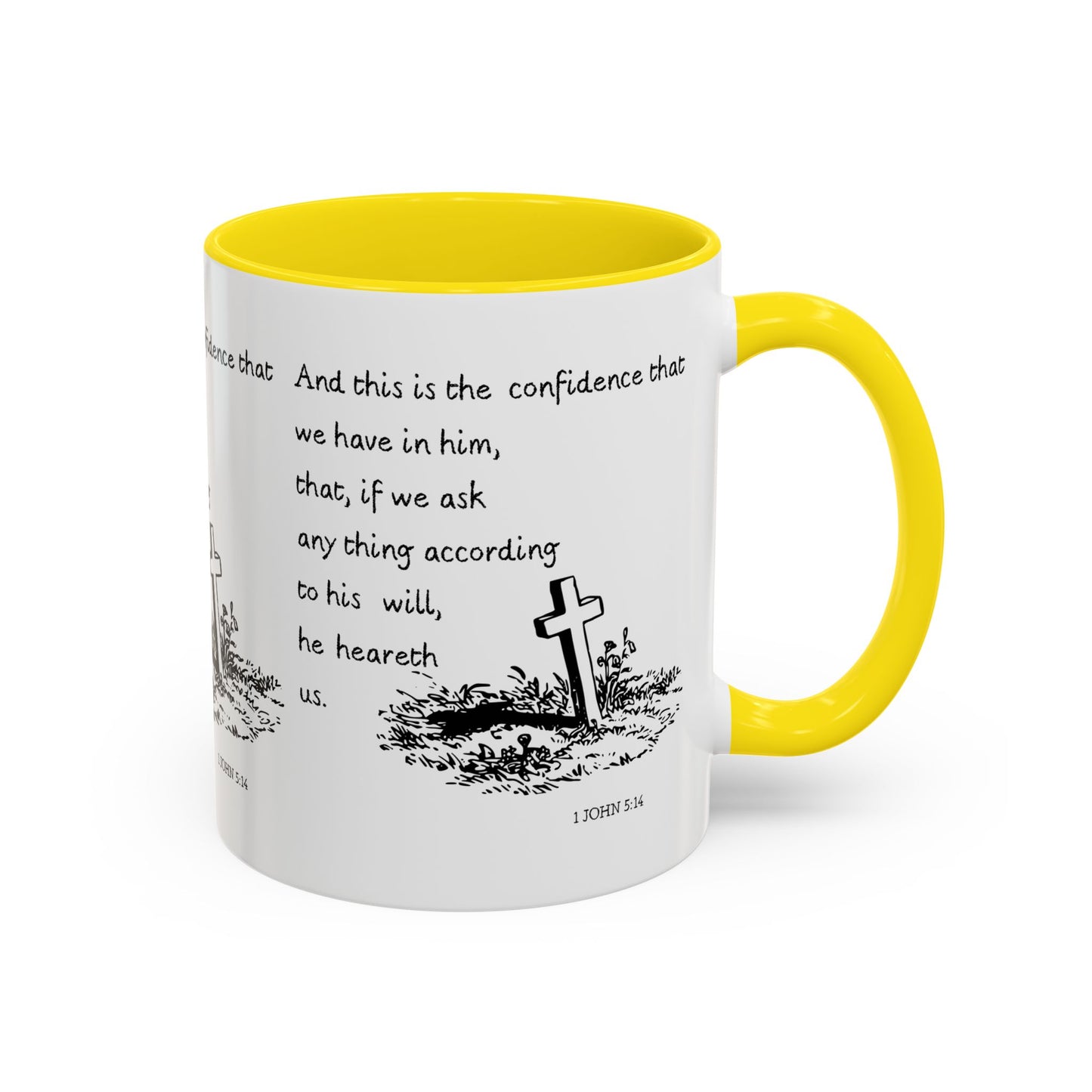 1 John 5:14 KJV Coffee Mug Confidence in Him Biblical Gift for Faith Based Coffee Lovers