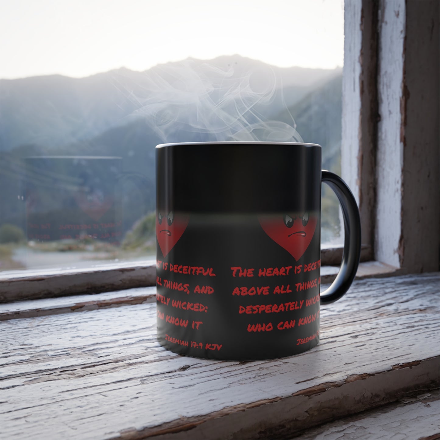 Jeremiah 17:9 KJV Color Morphing Coffee Mug The Heart is Deceitful Biblical Christian Gift for Faith-Based Coffee Lovers