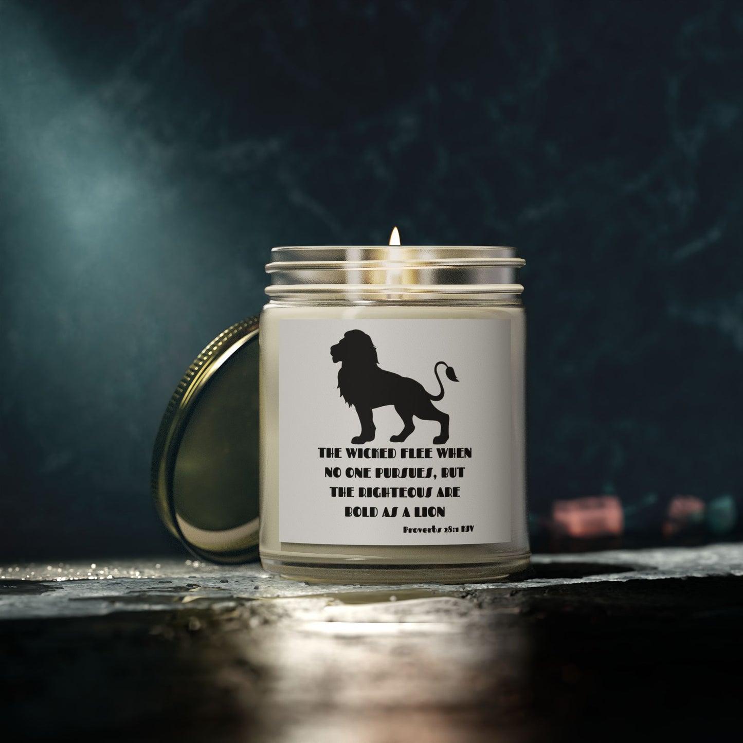 Proverbs 28:1 KJV Scented Candle The Righteous Are Bold as a Lion Christian Gift for Faith-Based Living