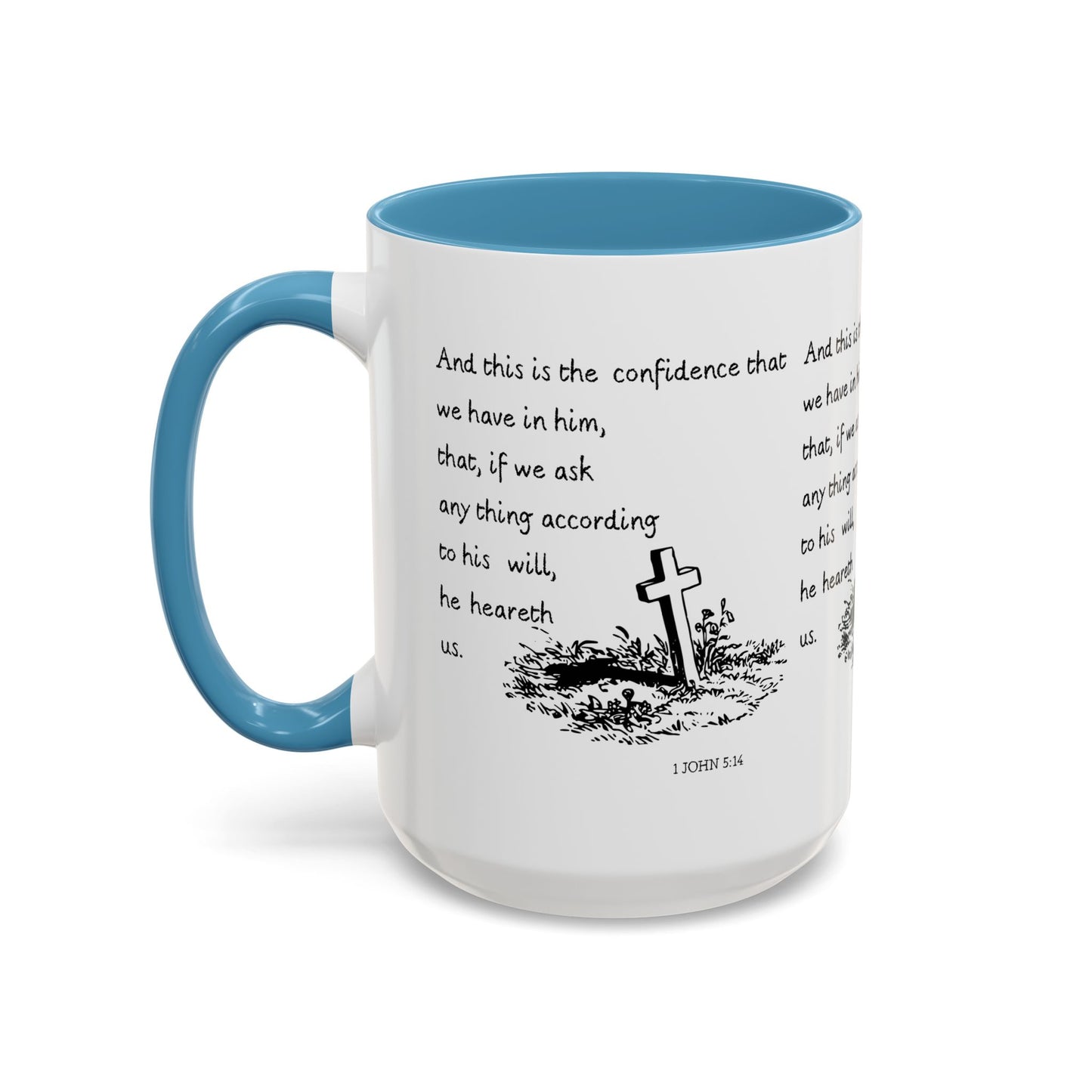 1 John 5:14 KJV Coffee Mug Confidence in Him Biblical Gift for Faith Based Coffee Lovers