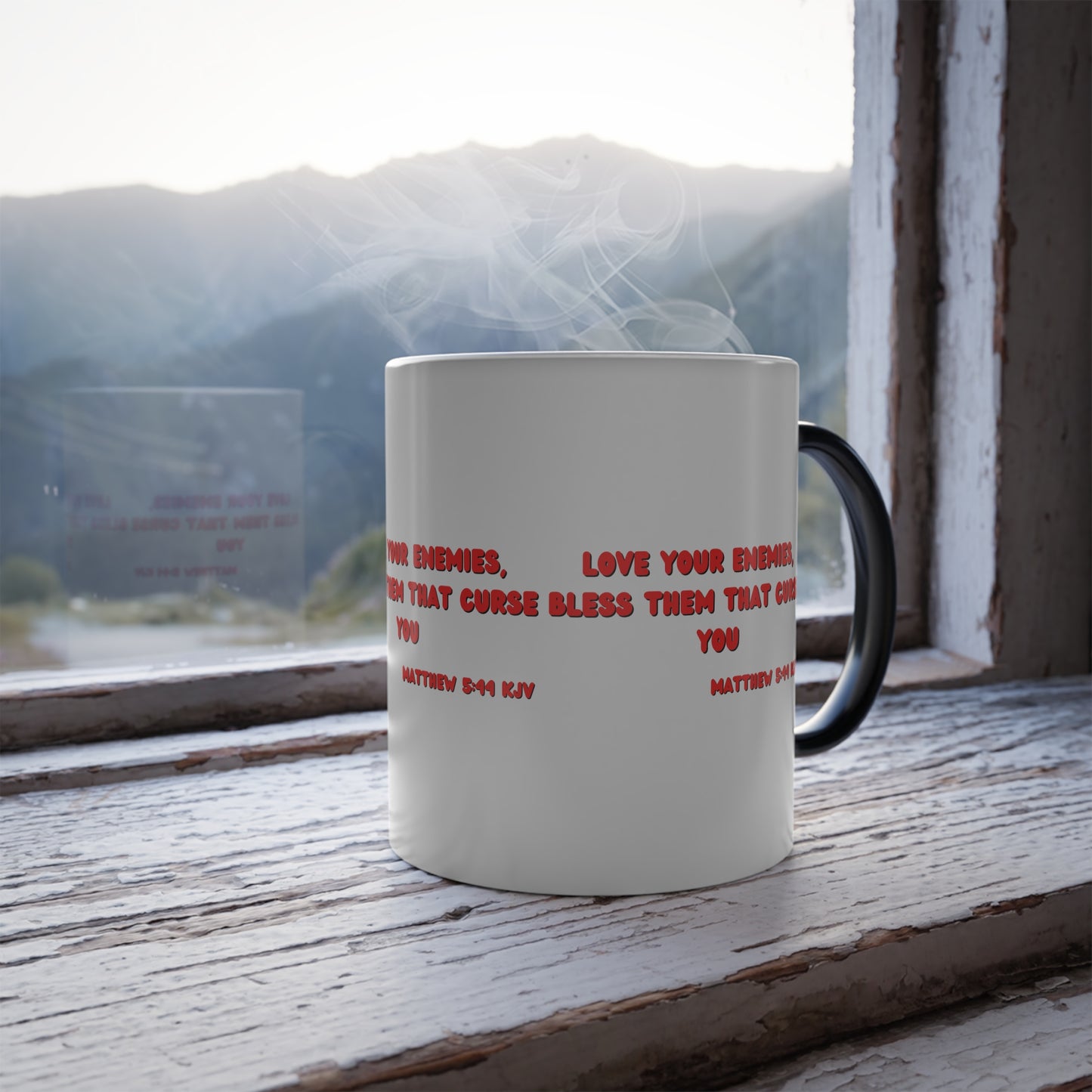 Matthew 5:44 KJV Color Morphing Coffee Mug Love Your Enemies Biblical Christian Gift for Faith-Based Living