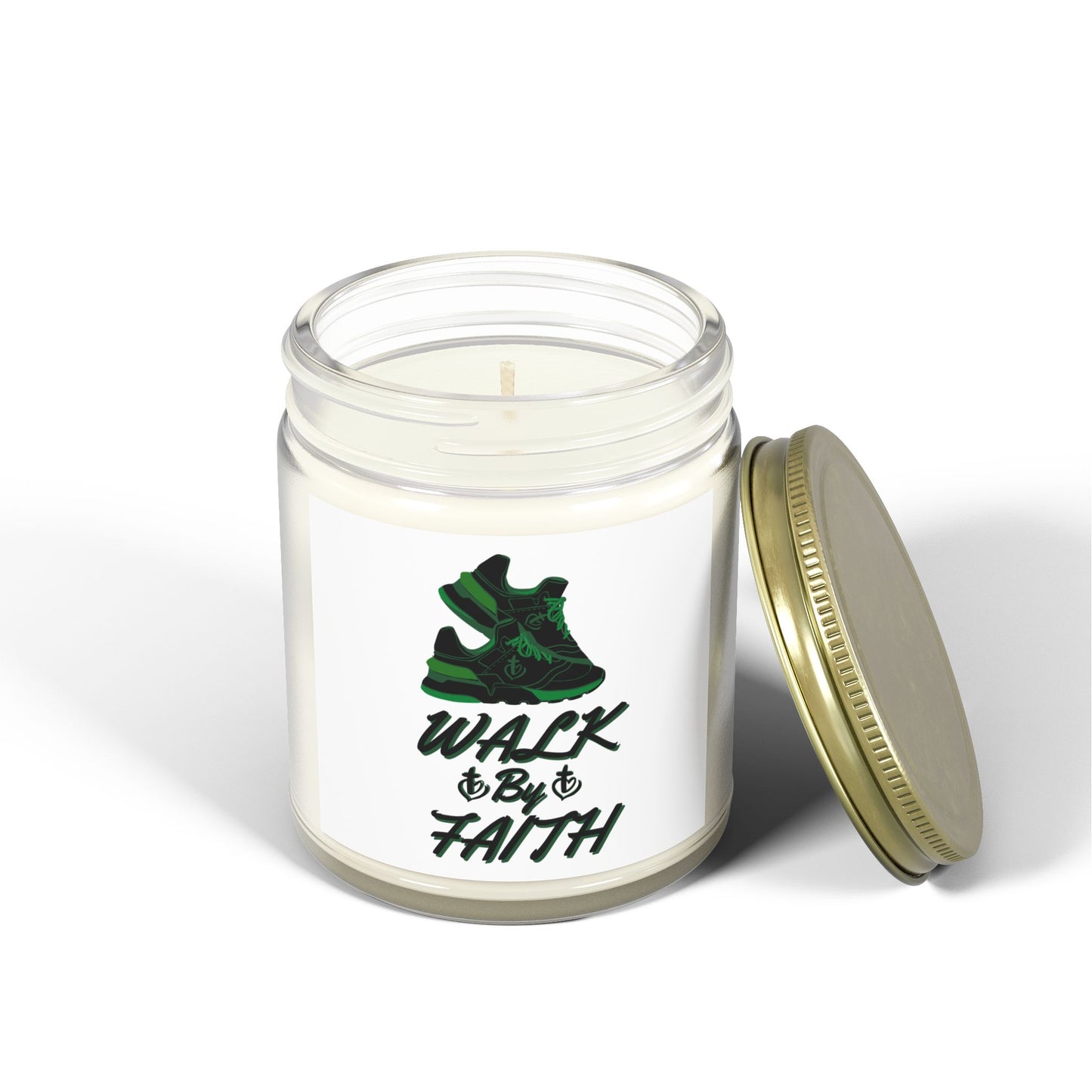 Walk By Faith Biblical Scented Candle with Tennis Shoes Design Christian Gift for Him