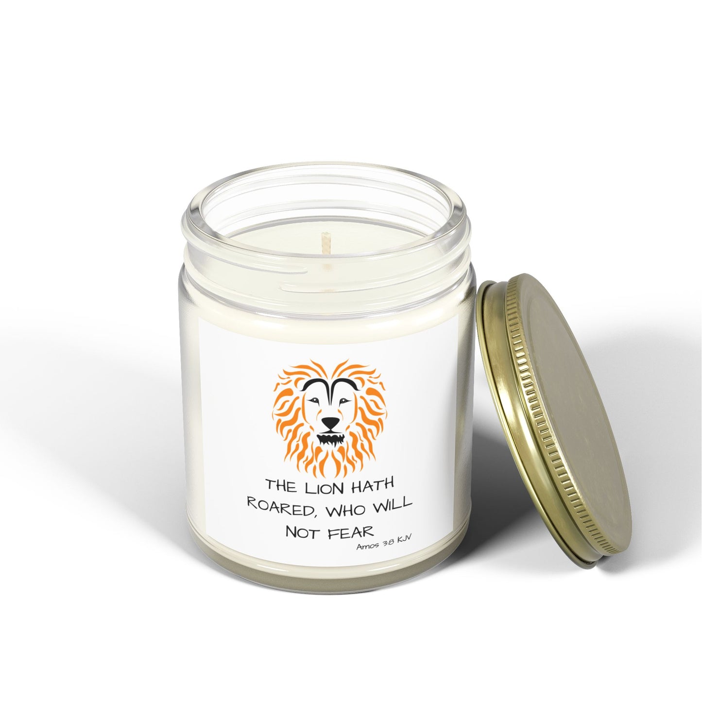 Amos 3:8 KJV Scented Candle The Lion Hath Roared Biblical Christian Gift for Faith-Based Candle Lovers