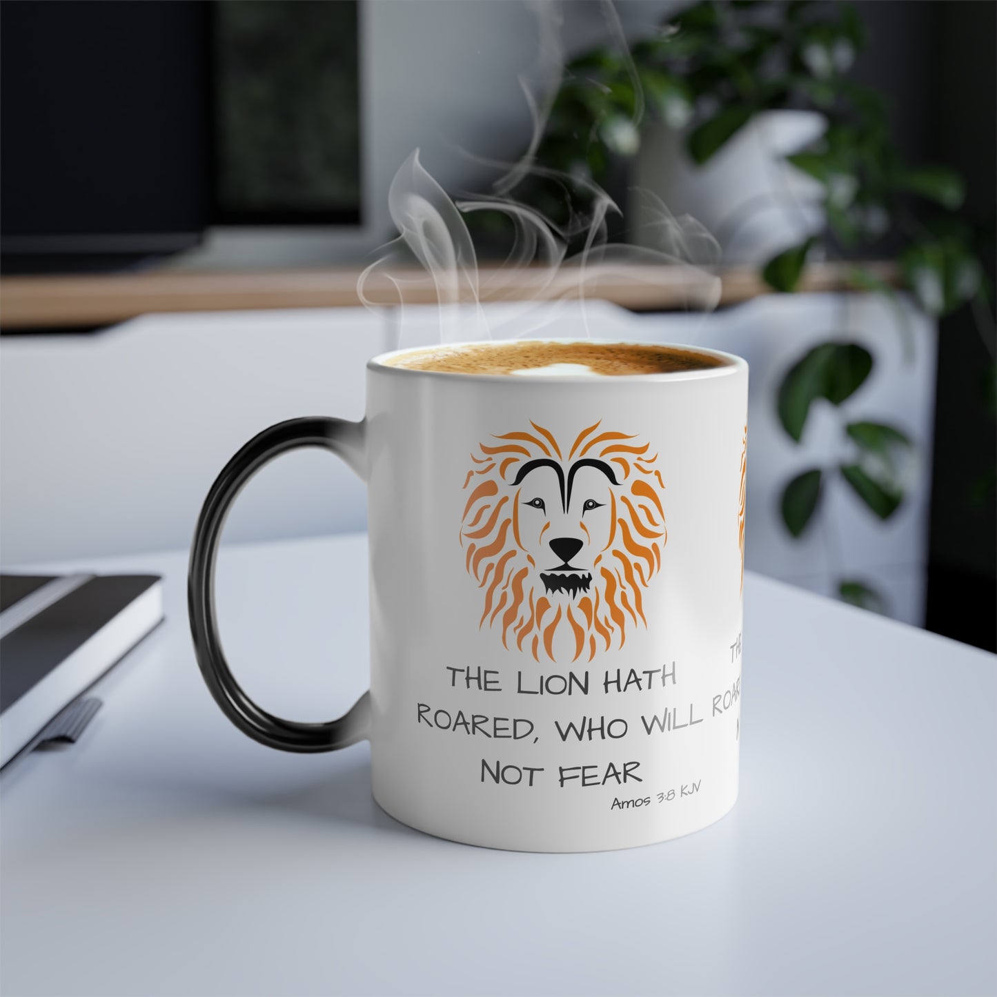 Amos 3:8 KJV Color Morphing Coffee Mug The Lion Hath Roared Biblical Christian Gift for Faith-Based Coffee Lovers