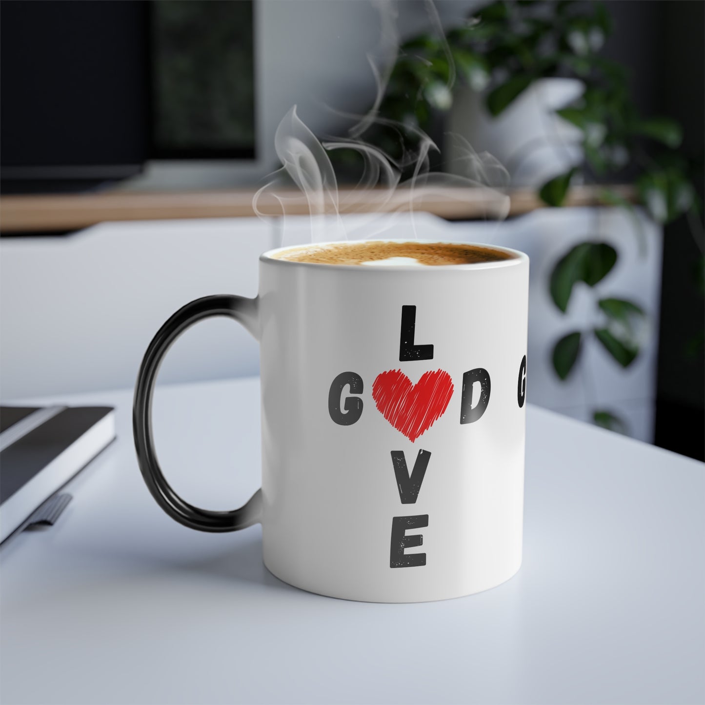 Love God Cross Shaped Color Morphing Coffee Mug Inspirational Christian Gift for Faith-Based Living