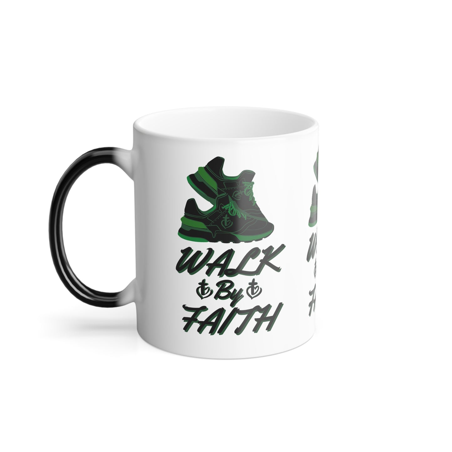 Walk By Faith Biblical Color Morphing Coffee Mug with Tennis Shoes Design Christian Gift for Him