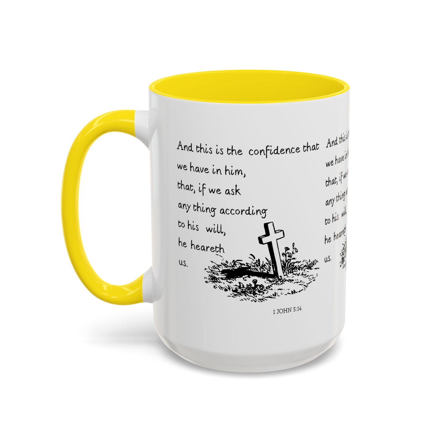 1 John 5:14 KJV Coffee Mug Confidence in Him Biblical Gift for Faith Based Coffee Lovers