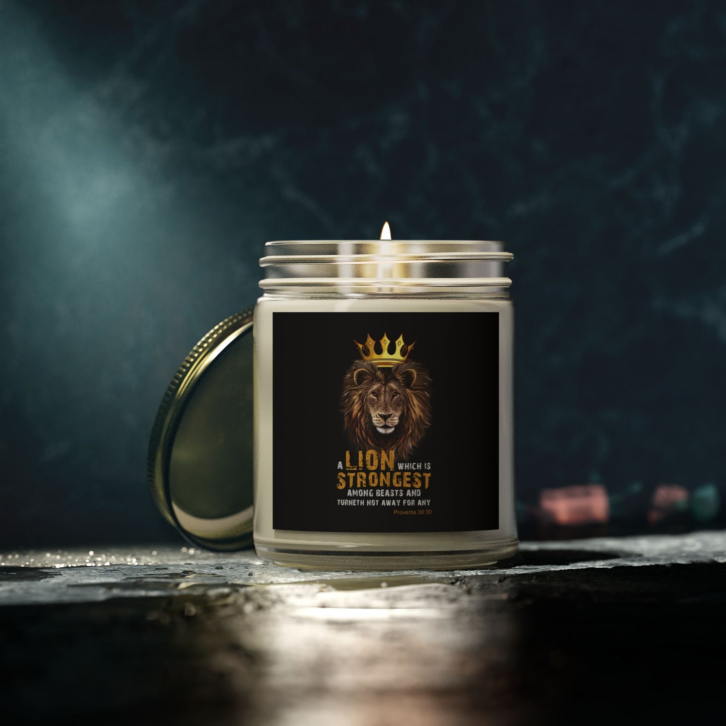 Proverbs 30:30 KJV Bible Verse Scented Candle Strength & Courage in Every Glow