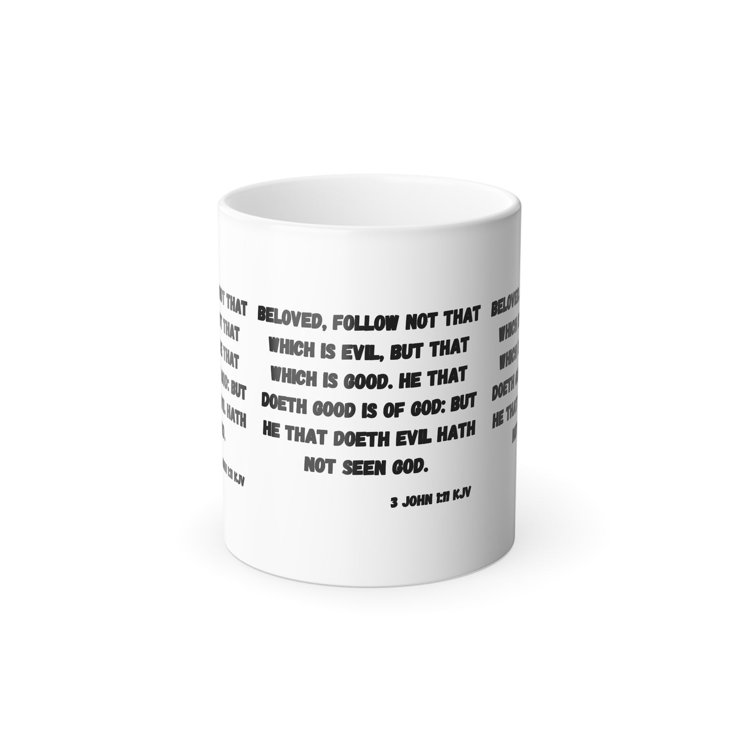 3 John 1:11 KJV Color Morphing Coffee Mug Beloved Follow Not That Which is Evil Inspirational Christian Gift for Faith Based Coffee Lovers