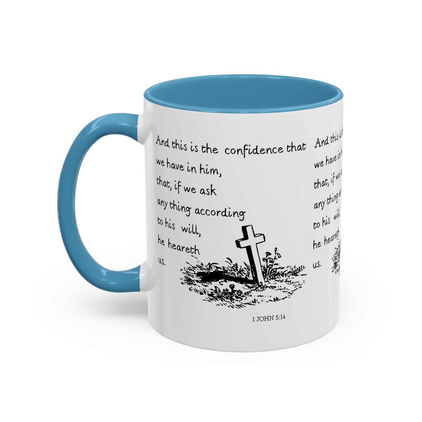 1 John 5:14 KJV Coffee Mug Confidence in Him Biblical Gift for Faith Based Coffee Lovers