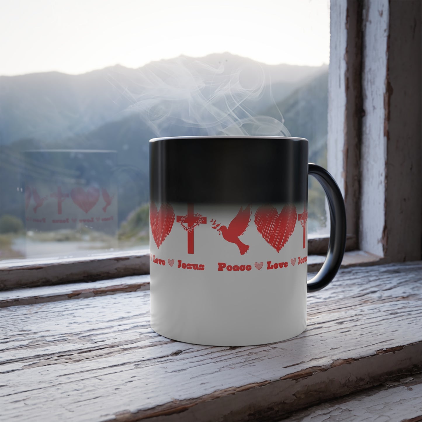 Peace Love Jesus Color Morphing Coffee Mug Faith Based Christian Gift