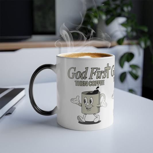 God First Then Coffee Color Morphing Coffee Mug Inspirational Christian Gift for Faith Based Coffee Lovers