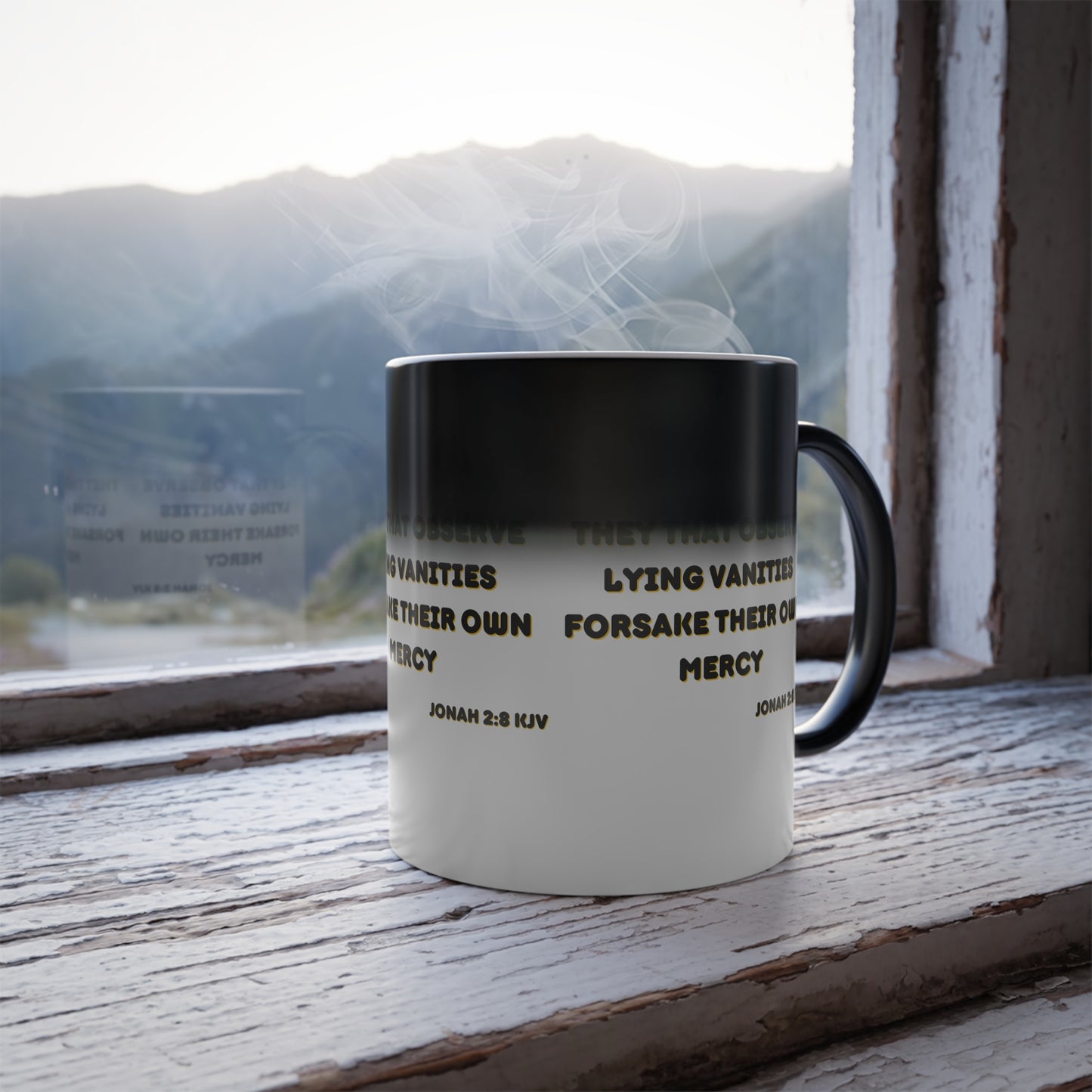 Jonah 2:8 KJV Color Morphing Coffee Mug They That Observe Lying Vanities Biblical Christian Gift for Faith-Based Living